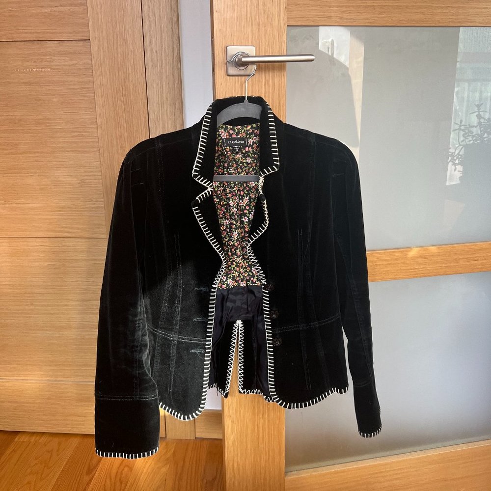 Bebe Black Velvet Embroidered Blazer